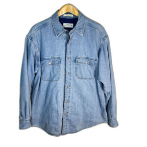 Orvis Men's Blue Denim Fleece Lined Vintage Button Front Shirt Jacket Size L